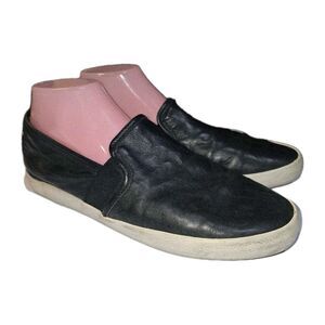 FRYE DYLAN Sz 9.5 Black Distressed Leather Slip On Casual Grunge Logo Loafers